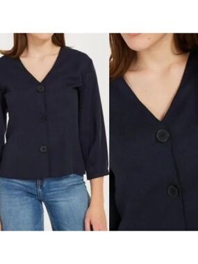 FRANK and Oak | Navy V-Neck Button Down Shirt
